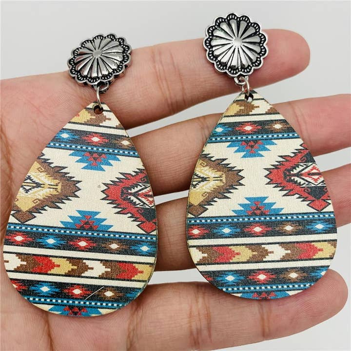 Mio Queena - Wholesale Dangle Earrings - Western Style Wooden Vintage Metal Ear Stud Earrings - WJ