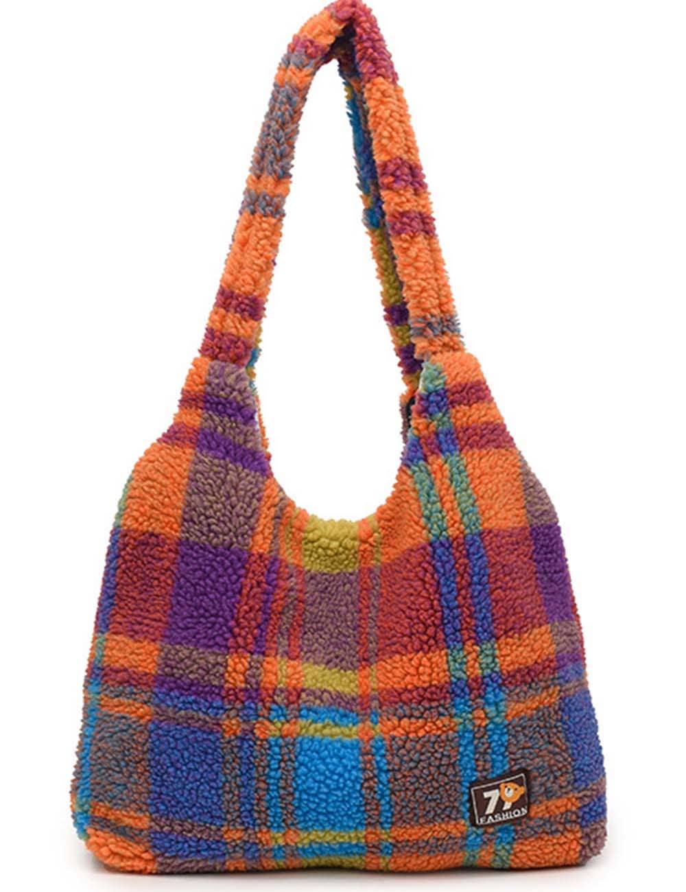 Sweetkama – wholesale Shoulder bag – women's – Ladies Sherpa Hanging Bag Plaid Pattern Shoulder Bag0