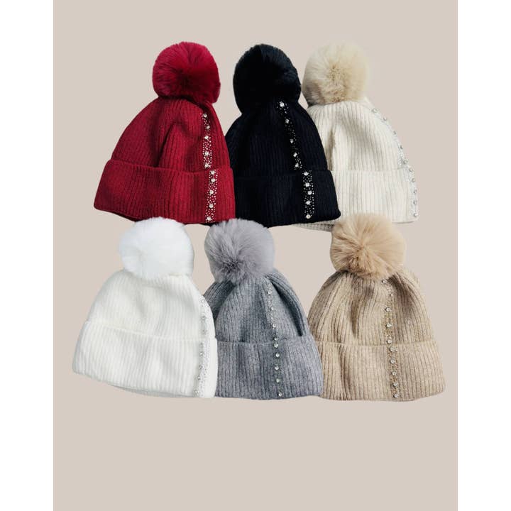 JC Sunny Fashion - Vente Bonnet – femme - Bonnet en tricot orné avec pompon7