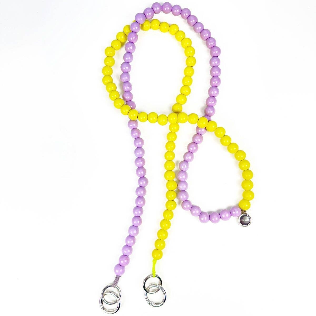 Escapulario - Vendita all'ingrosso Bracciale portachiavi - Collana ibrida per cellulare lilla-limone realizzata con perline di legno3