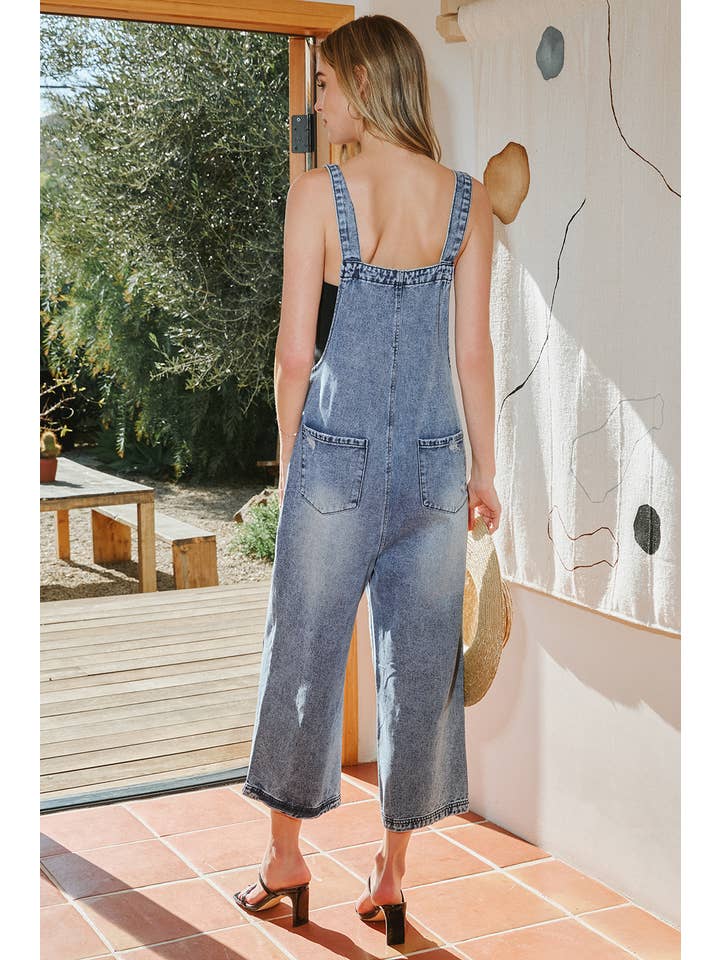 fashionworks - Wholesale Overalls - Women's - Fashion-W Distressed Bib Pocket Wide Leg Denim Overall