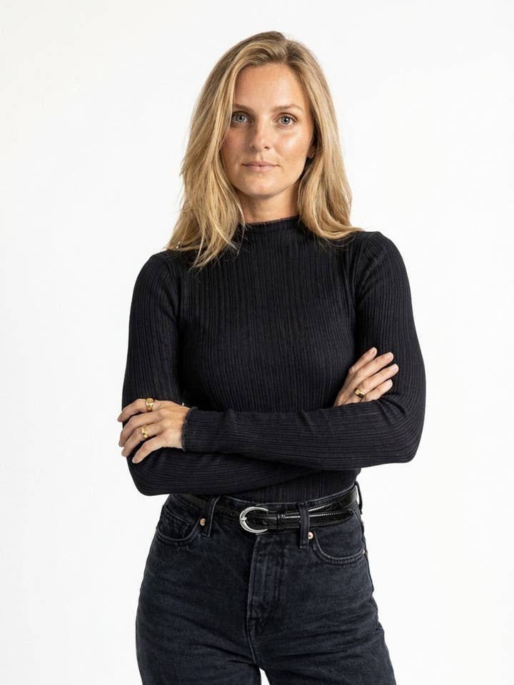 TENCEL MOCKNECK LONGSLEEVE BLACK for wholesale by PURA Clothing