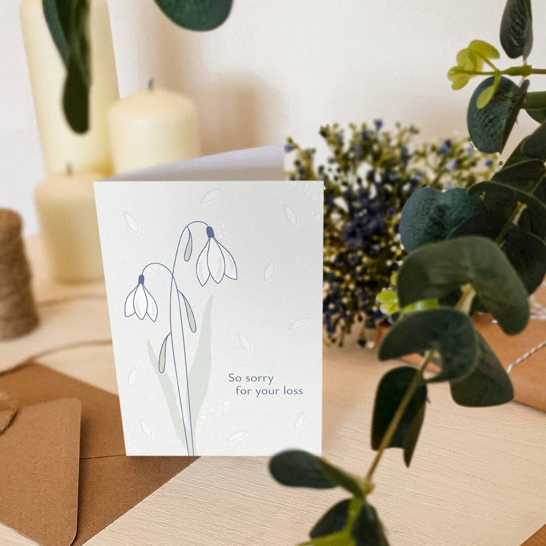 Jess A Little Creative - Wholesale Sympathy Card - 'So Sorry For Your Loss' White Snowdrop Sympathy Card3