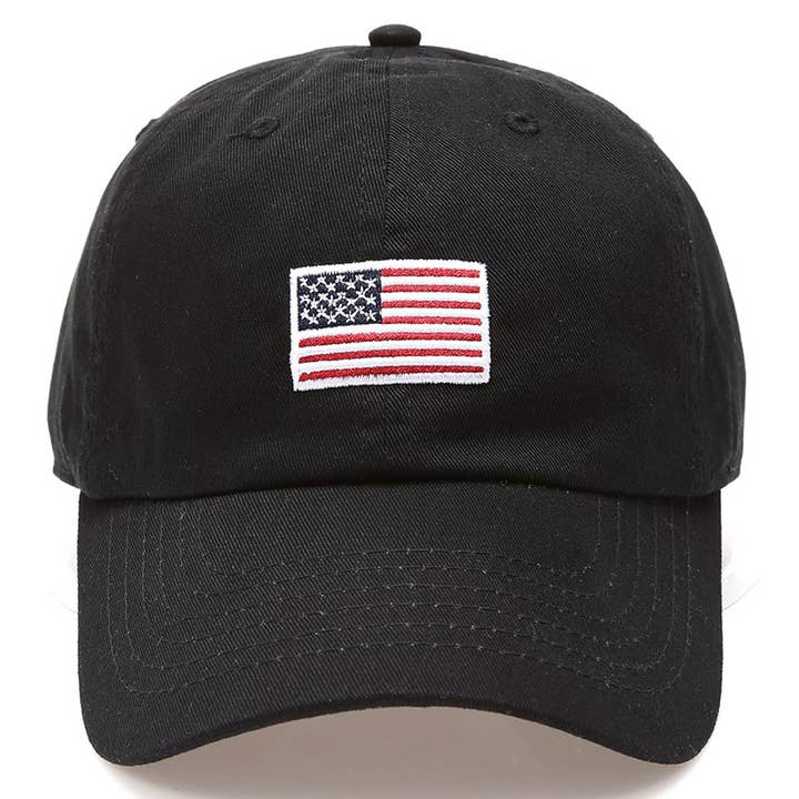 Fashion City - Wholesale Baseball Cap - Unisex - American Flag Patched Cotton Baseball Cap