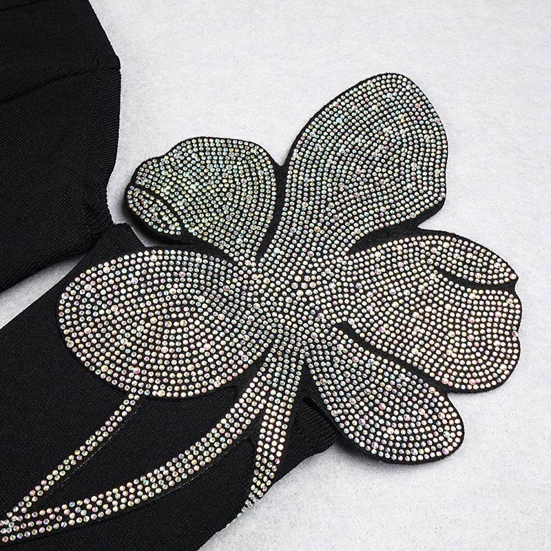 Black DR0238 V-Neck Diamond Bandage Dress - Elegant Evening Wear for wholesale on Faire8