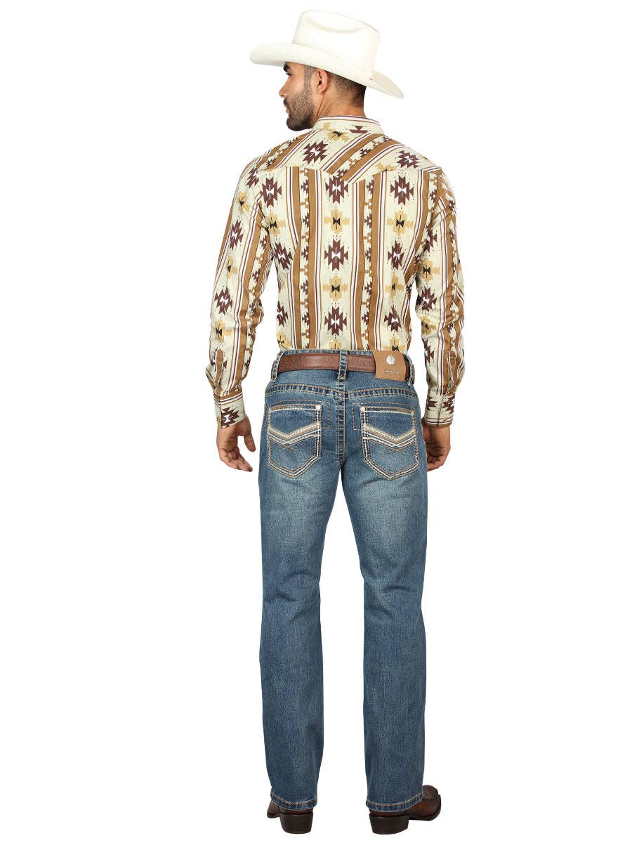 El General Western Wear – calças de ganga - Homem por atacado – Jeans azul com bordado para homens Centenario, corte boot, modelo 453143