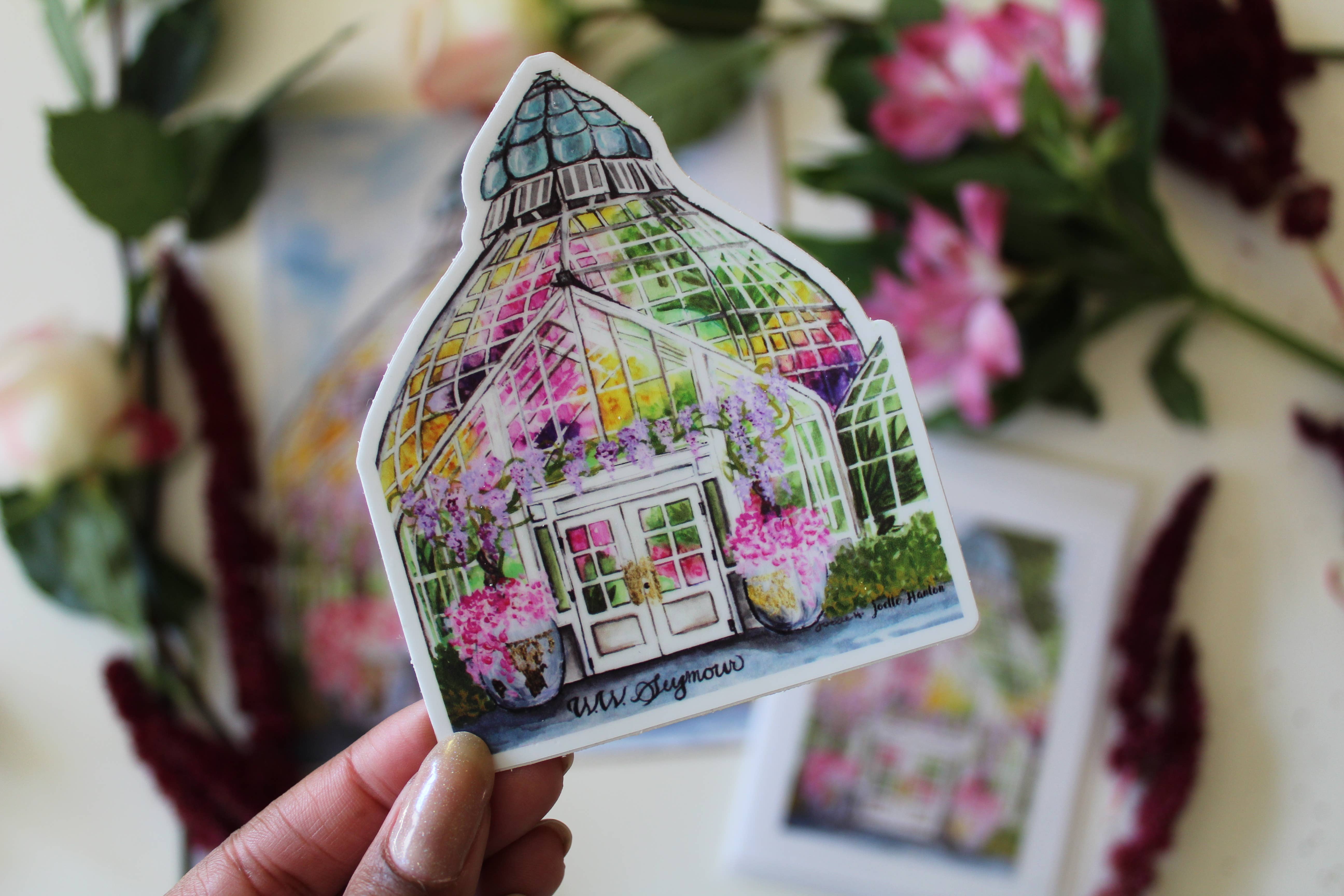 Joelle Hanton Art - Wholesale Sticker - Vinyl Sticker - Greenhouse Conservatory Watercolor Design3