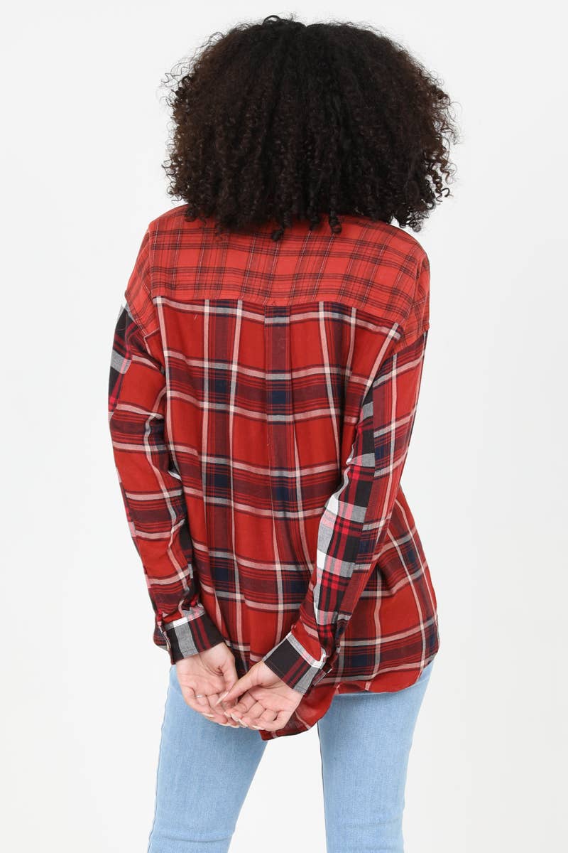ANGIE - Vente Chemise à col boutonné – femme - C2013-SA57-RB40-SC36 CHEMISE À CARREAUX MIXTE À OURLET BAS4