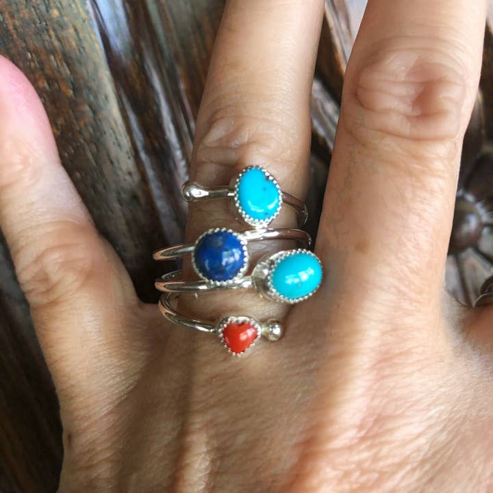 Nizhonitradersllc - Wholesale Cocktail/Statement Ring - Navajo Turquoise, Lapis and Coral Sterling Silver ring
