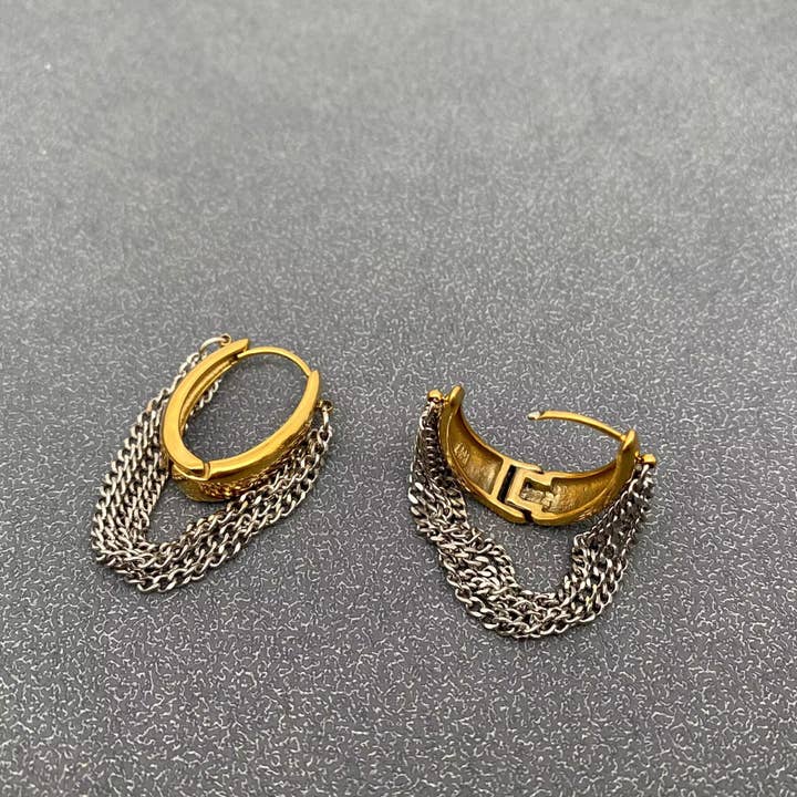 Mio Queena - Vente Petits anneaux - Boucles d'oreilles créoles à franges en chaîne multicouche en or 18K - FGS1