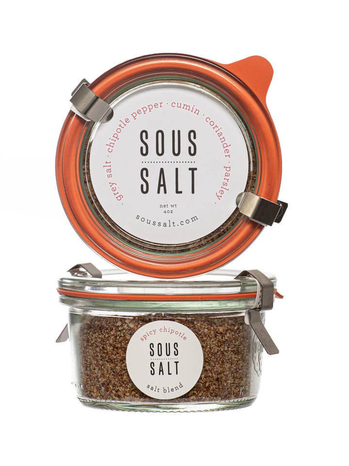 Grey Salt Spicy Chipotle Glass Jar for wholesale by Sous Salt