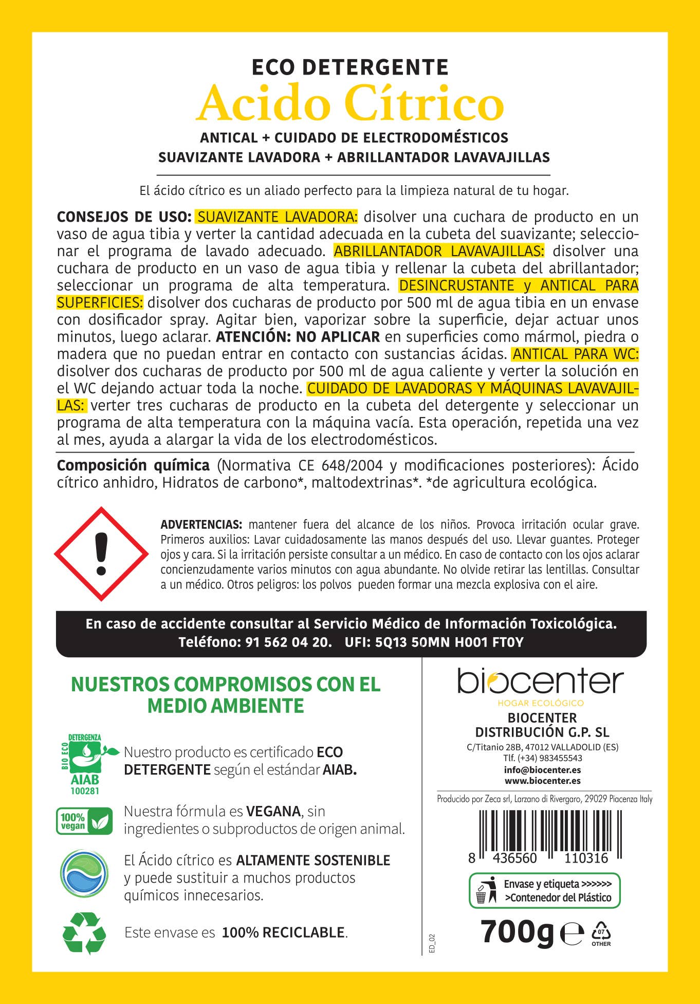 Biocenter - Vendita all'ingrosso Detergente multisuperficie - Acido Citrico Biodegradabile e Multiuso - Vegano e Eco-Friendly2