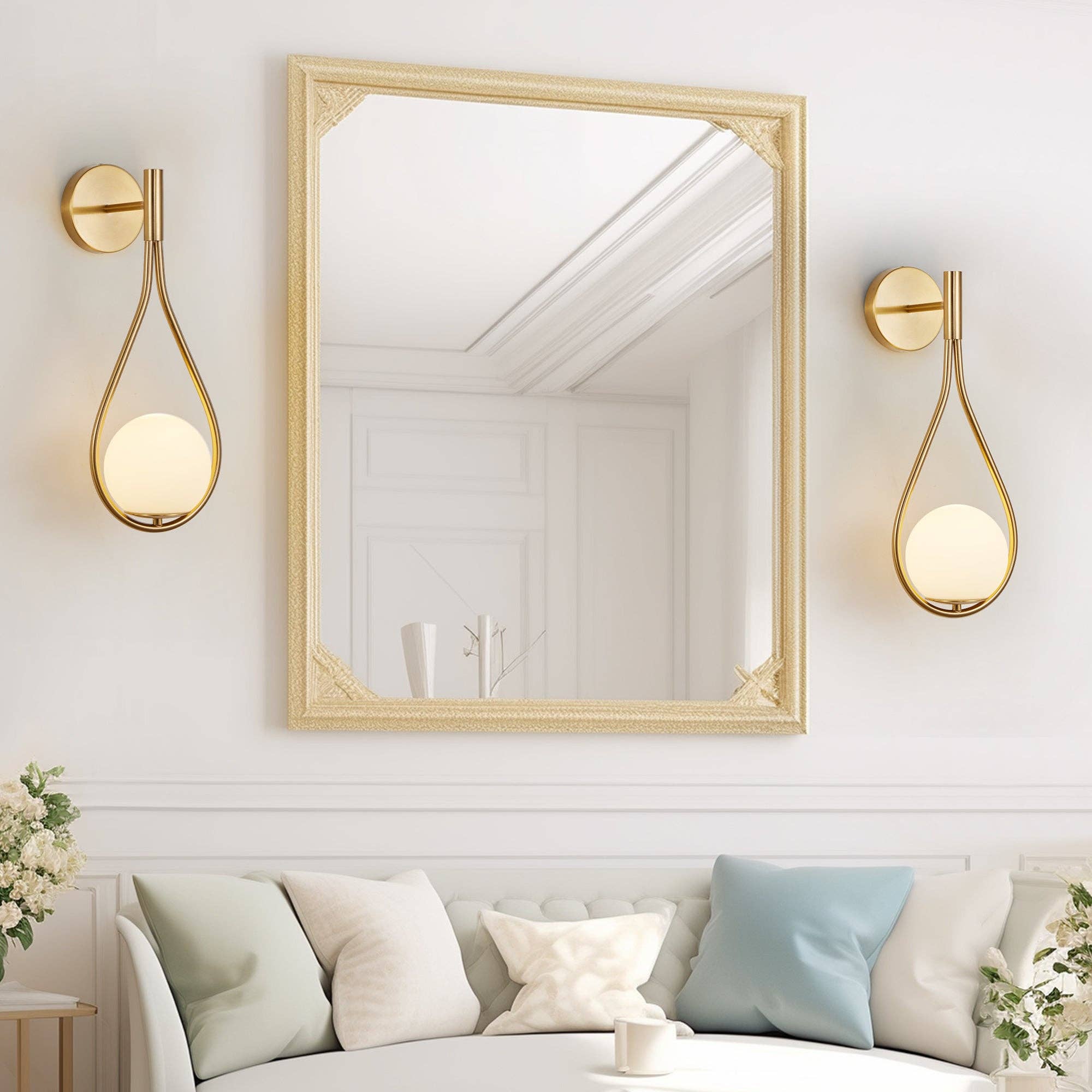 39F Inc. - Wholesale Sconce - Set of 2 Modern Golden Wall Sconces with Opal Glass Globe5