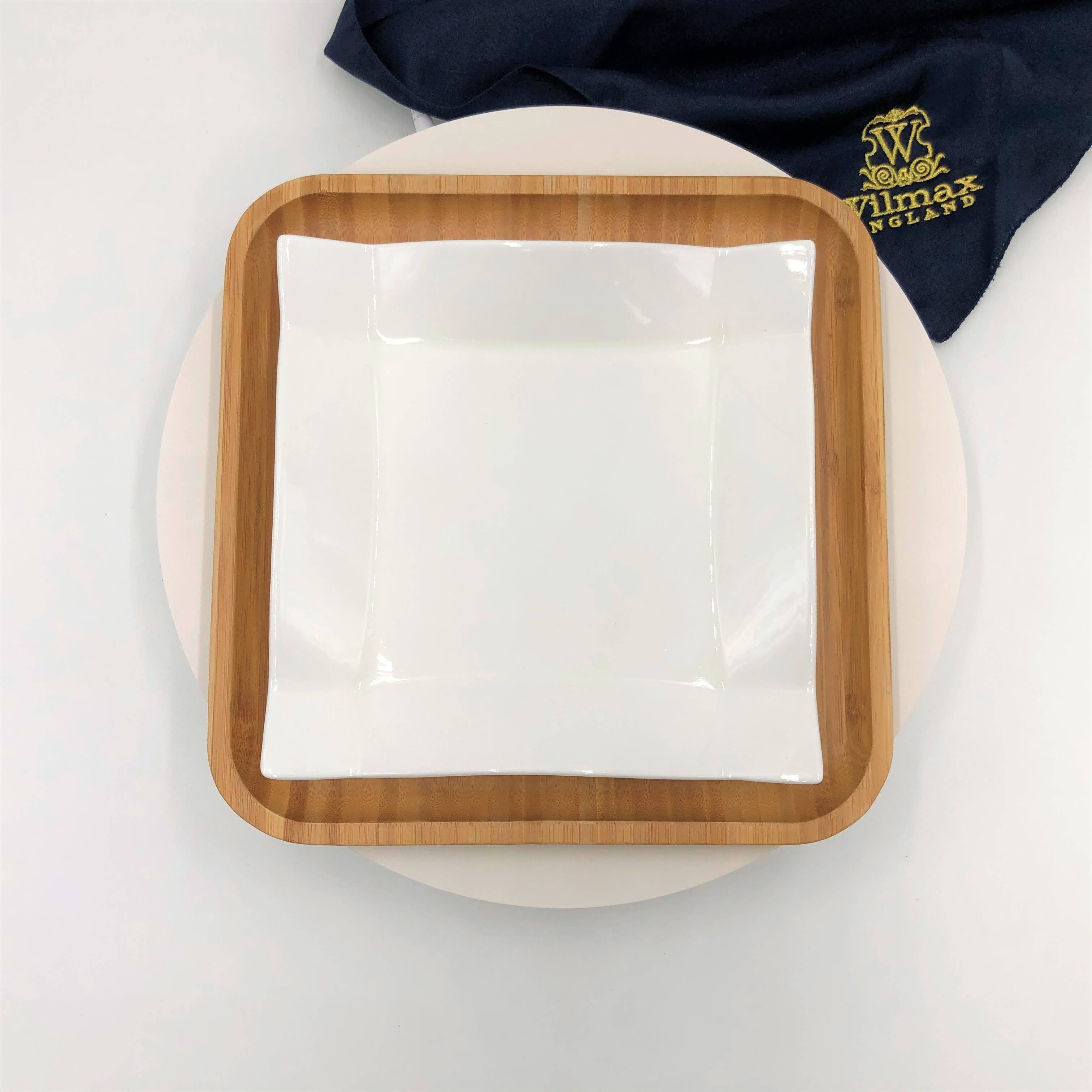 WILMAX USA - Wholesale Dinnerware Set - Square Bamboo and Fine Porcelain Contemporary Dinnerware Set1