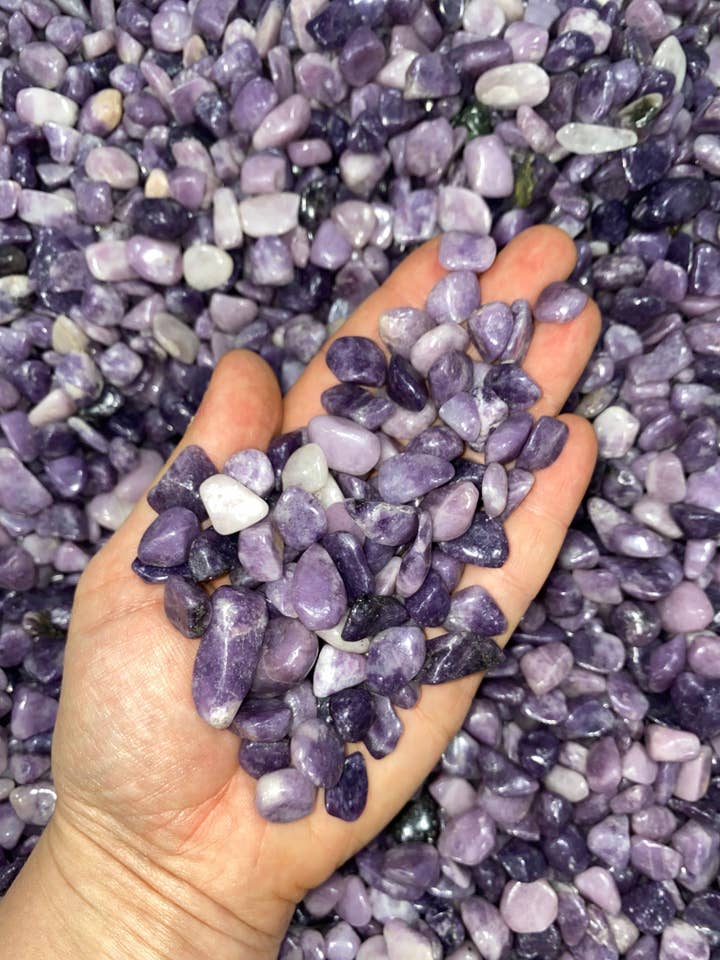 Bulk Lepidolite Stone Chips (1 lb. Bag) Size 9mm to 12mm for wholesale by New Moon Beginnings