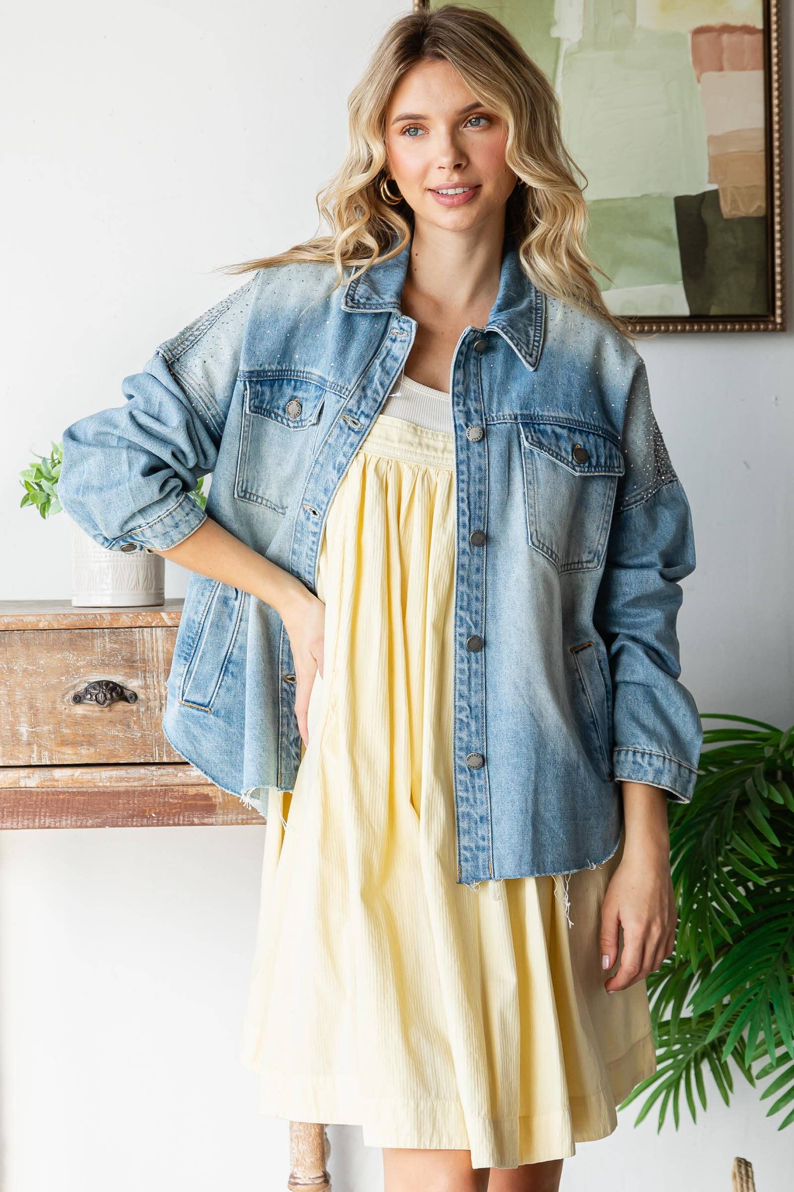 Med Wash Rhinestone gewassen spijkerjack voor groothandel op Faire0