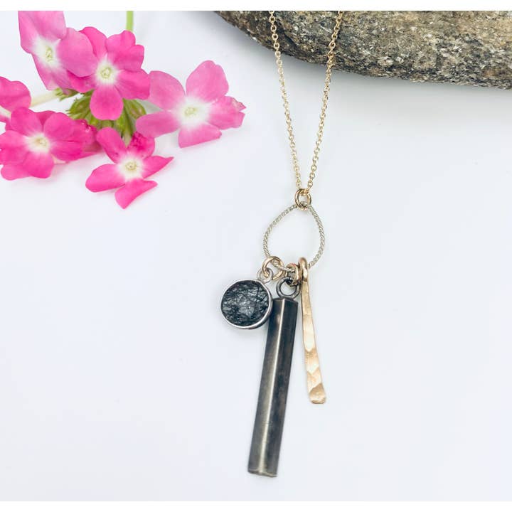 Tourmilated Quartz Bar Drop Necklace for wholesale by Laura J Designs