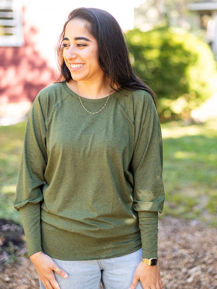Knieriem Designs - Wholesale Knit Top - Women's - Green Rayon Jersey Long Sleeve Top with Cuffs2