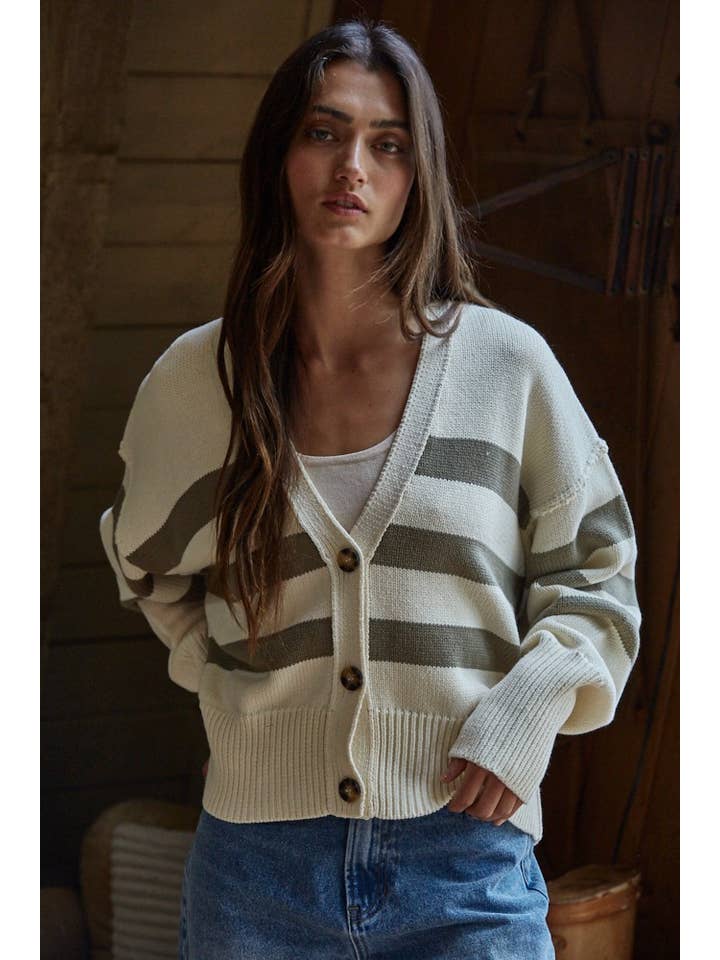 By Together - Wholesale Cardigan - Women's - W1537 | Knit Sweater Striped Button Down Cardigan