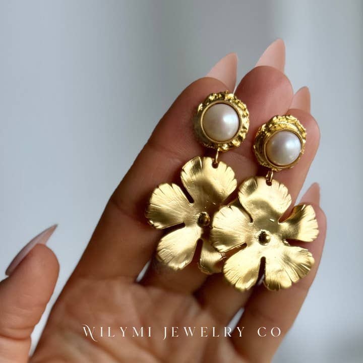 WILYMI Jewelry Co - Wholesale Dangle Earrings - Full Bloom Freshwater Pearl 8mm Earrings | 24k Gold Filled4