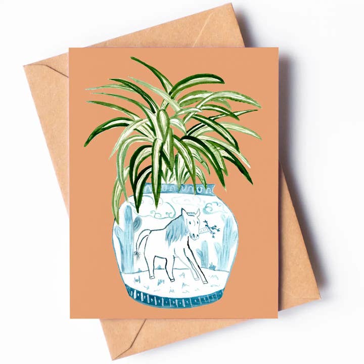 Year of the Horse + Spider Plant Card for wholesale by Menmin Made