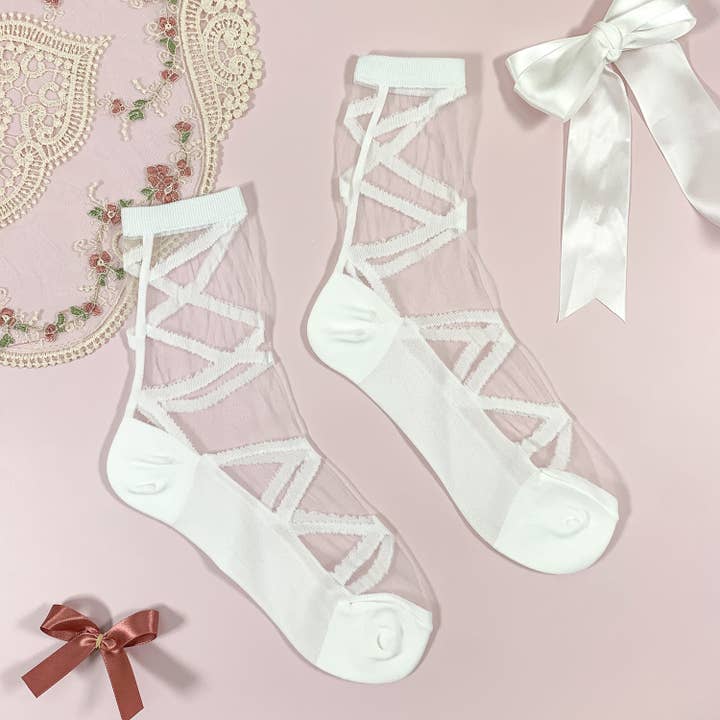 7DAYSSOCKS - Wholesale Socks - Women's - Women's Crew Sheer Ballerina See-Through Socks3