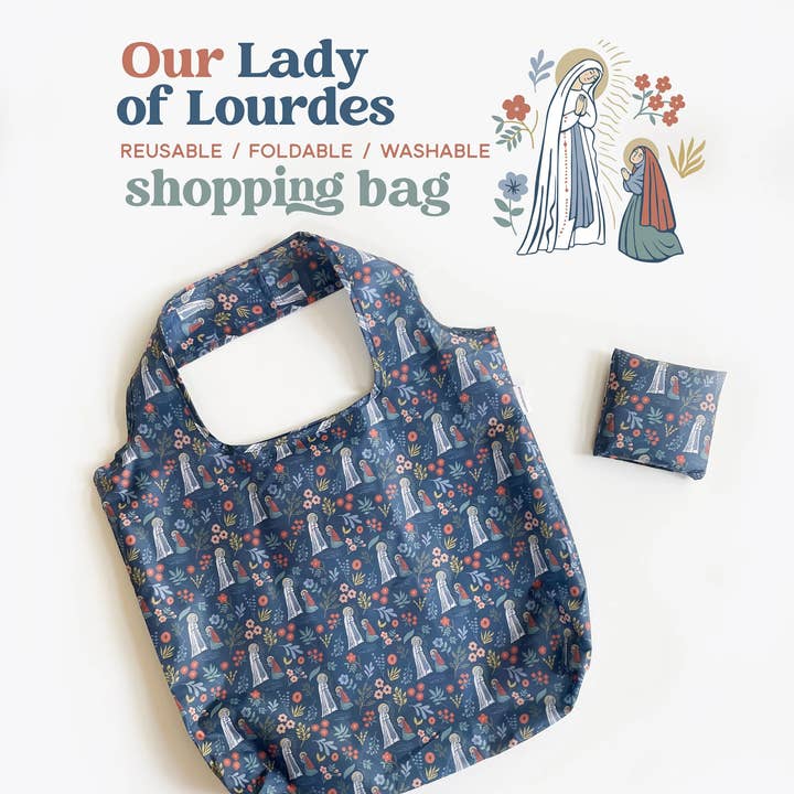 Vores Frue af Lourdes Genanvendelig Sammenfoldelig Indkøbstaske for engroshandel hos The Stump of Jesse
