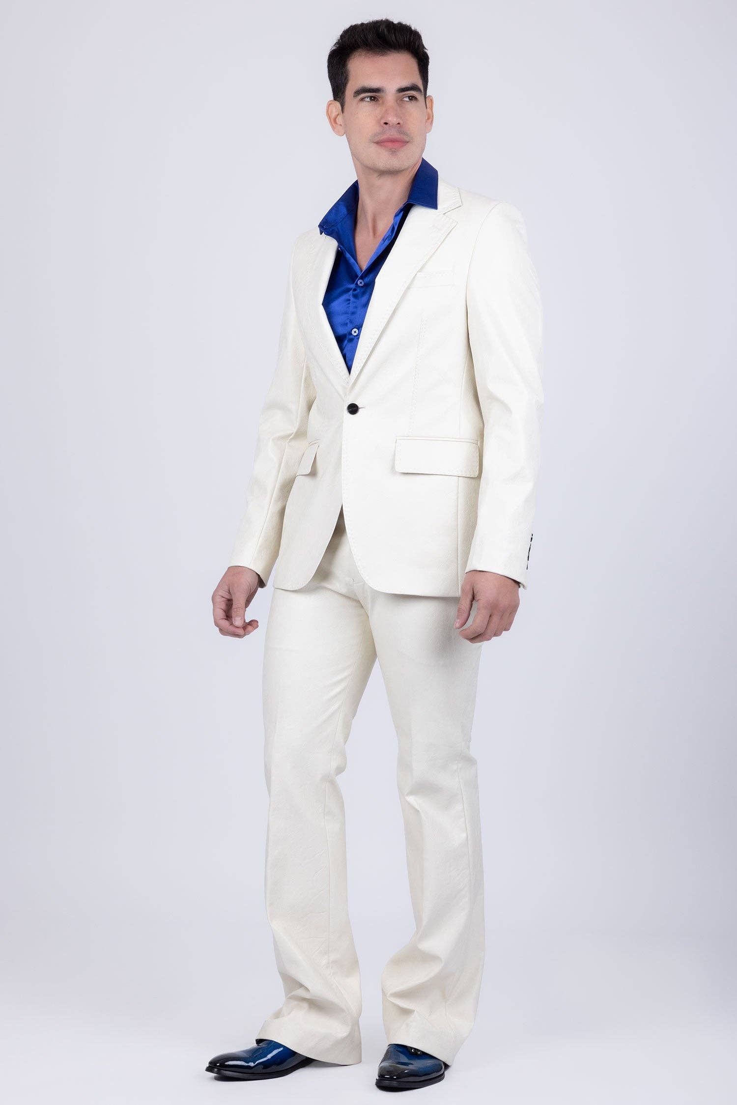 BARABAS - Wholesale Suit Set - Men's - Men's Faux Leather Notch Lapel Suit 5SU4113