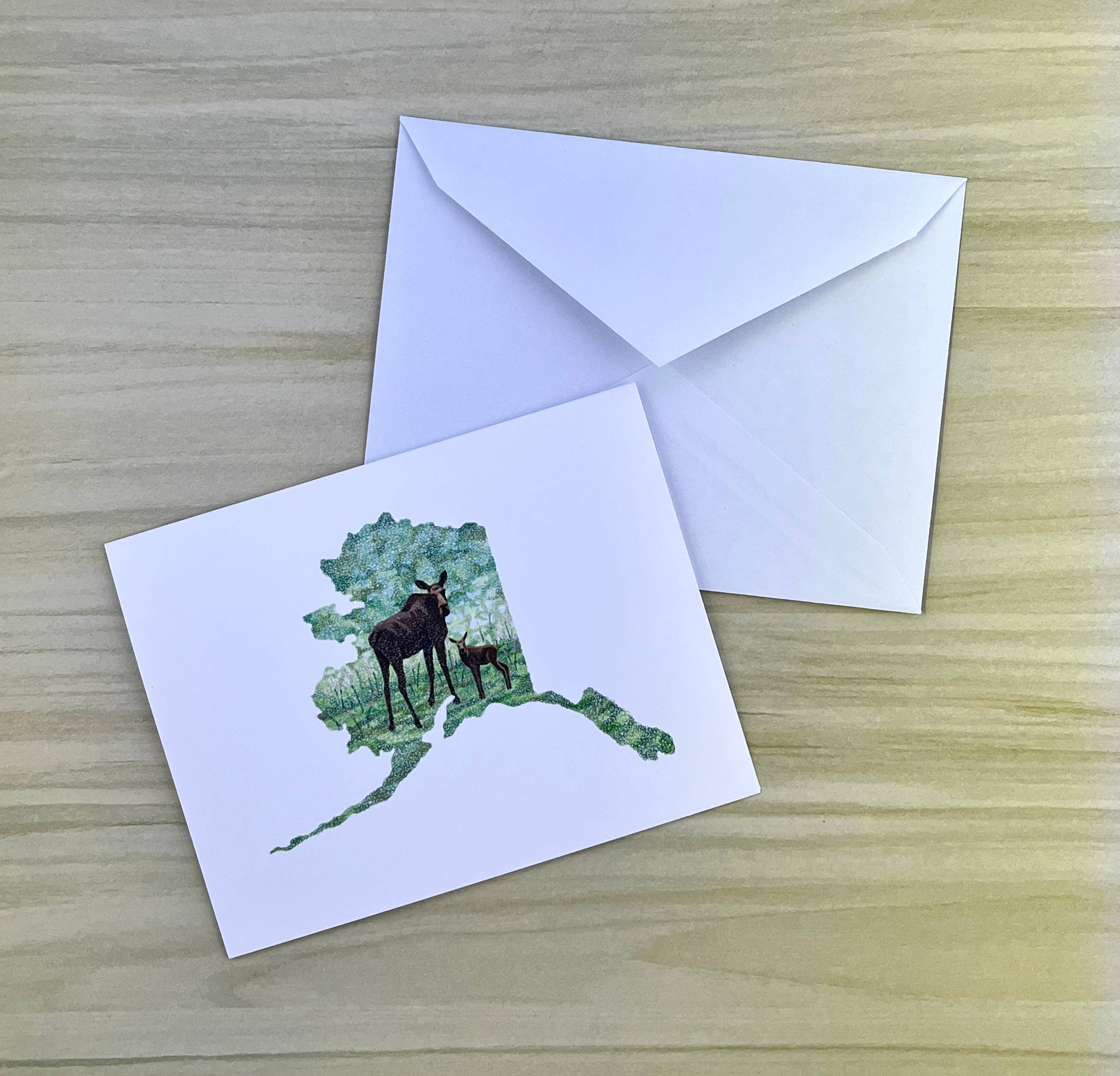 Sea Spray AK - Wholesale Everyday Greeting Card - Alaska State Map Momma Moose and Calf Greeting Card3