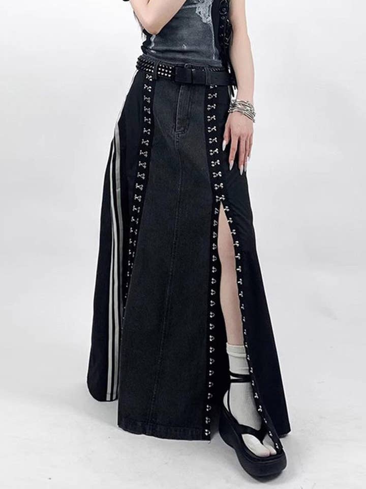 safistyle - Wholesale Skirt - Women's - Patchwork Denim Maxi Skirt2
