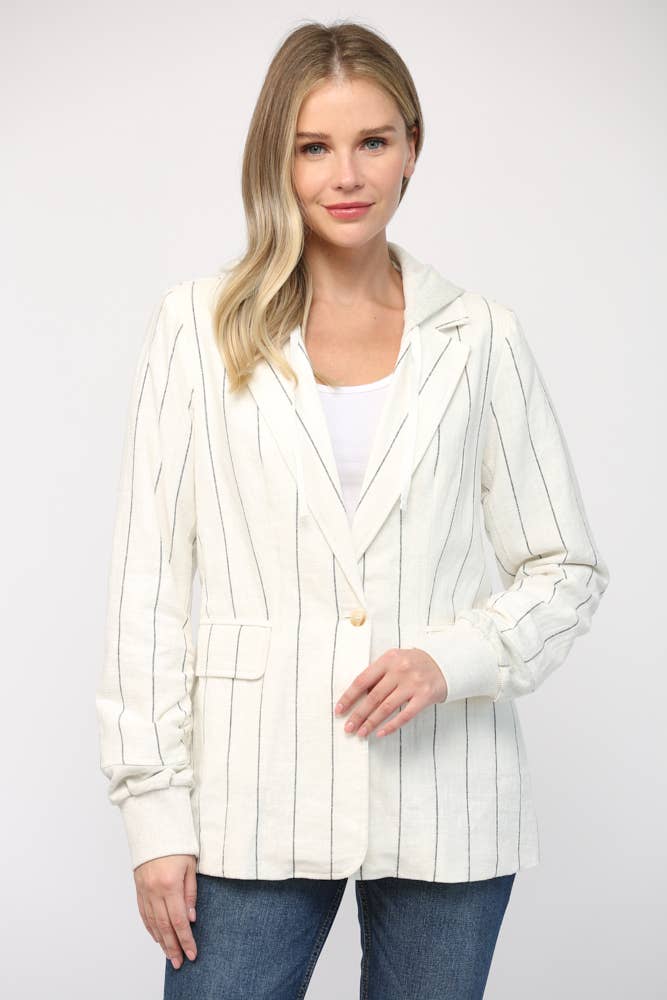 FATE - Wholesale Jacket - Women's - STRIPE LINEN BLEND HOODED JACKET FJ710519