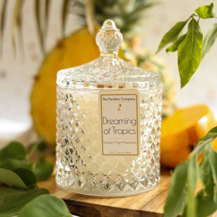 Dreaming of Tropics 10oz • Scented Wooden Wick Soy Candle for wholesale by The Parallax Company