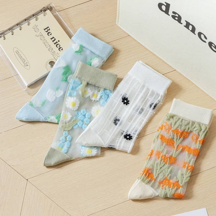 Funkyrel® Atzbranding Limited - Wholesale Socks - Women's - Rufia - Summer Floral Pattern Sheer Socks