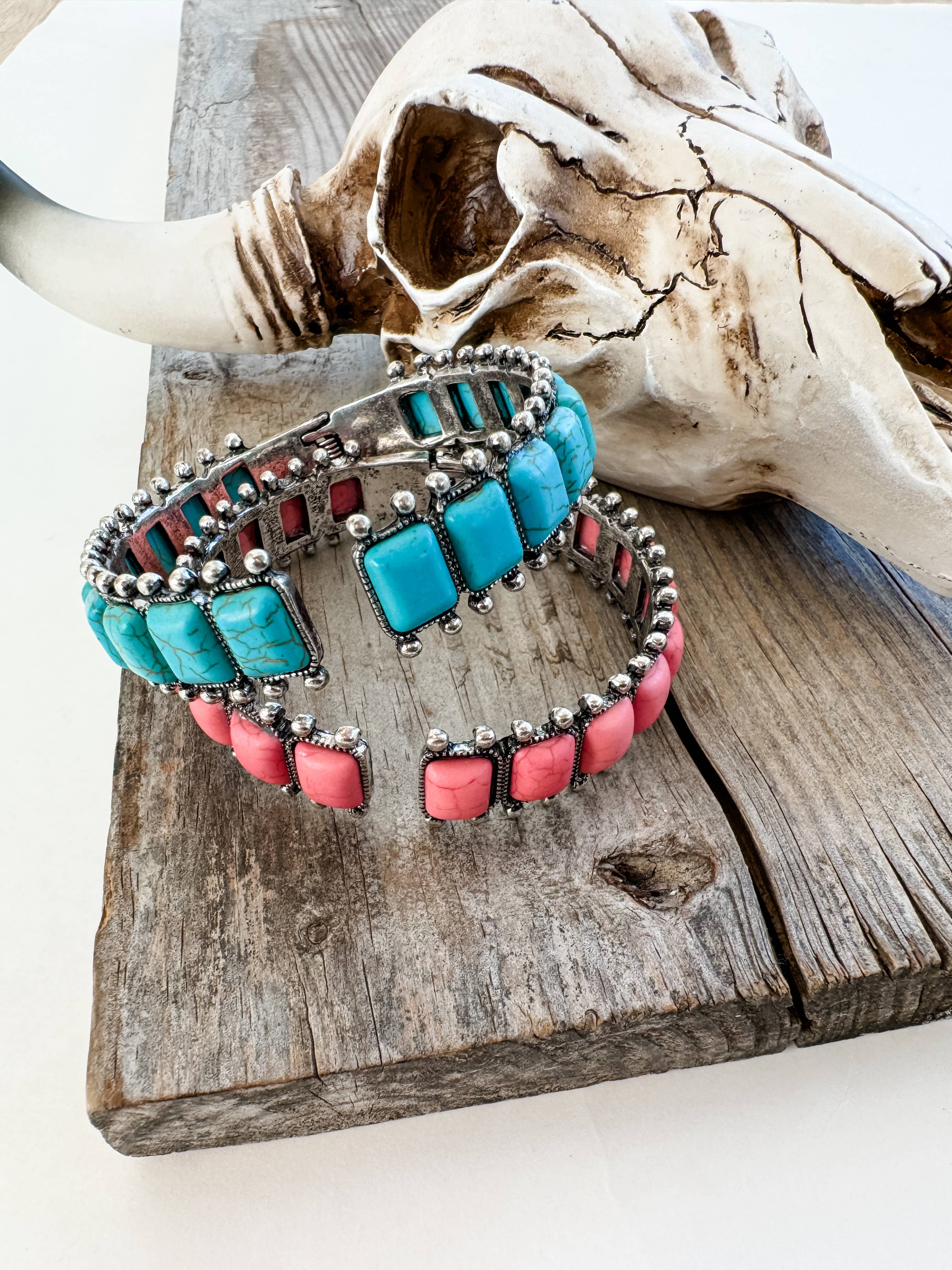 Boho Ranch Shop - Wholesale Bangle Bracelet - Western Rectangle Stone Hinge Bangle Bracelet