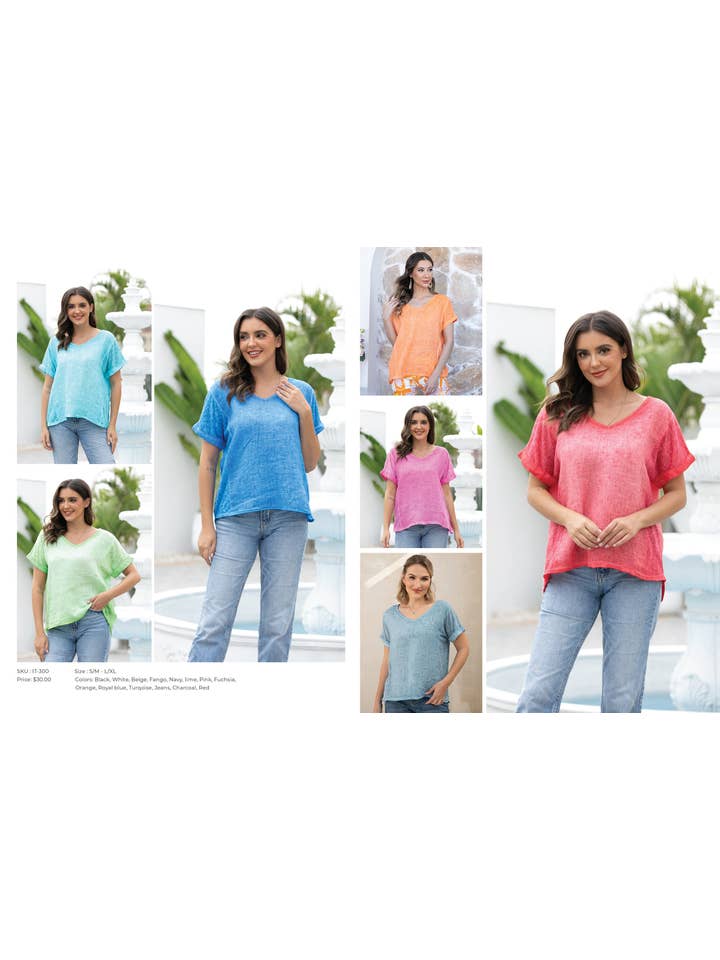 Orange Fashion Village - Wholesale T-Shirt - Women's - Breezy V-Neck Linen Tee