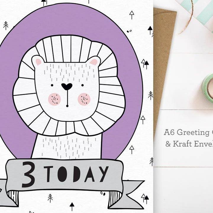 Mrs Best Paper Co. - Venta al por mayor Tarjetas de cumpleaños - 3 años, tarjeta de tercer cumpleaños, niña o niño - león2