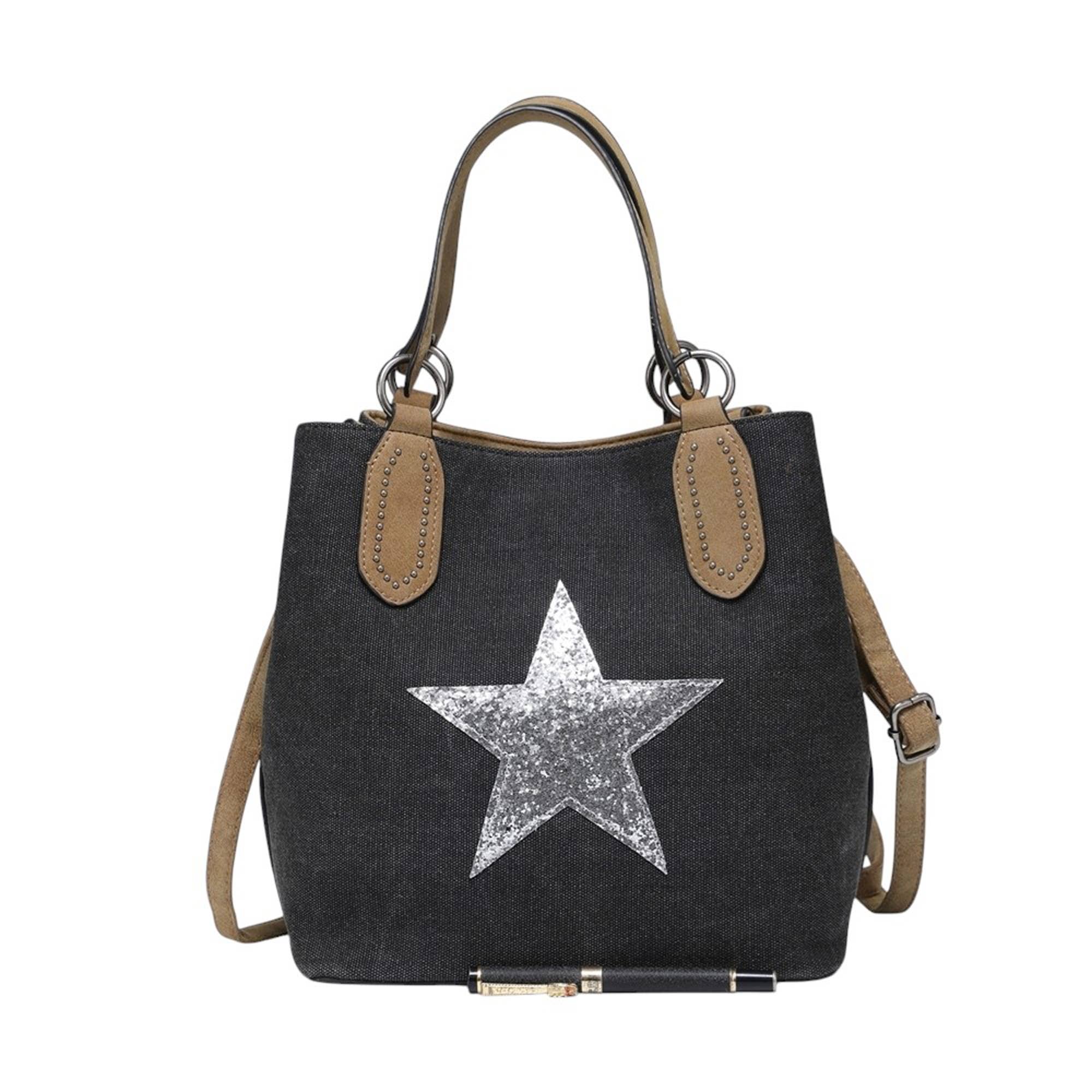 Ellas Trading – wholesale Tote bag – Women's – Trendy Glitter Star Stylish Canvas Crossbody Tote Bag0