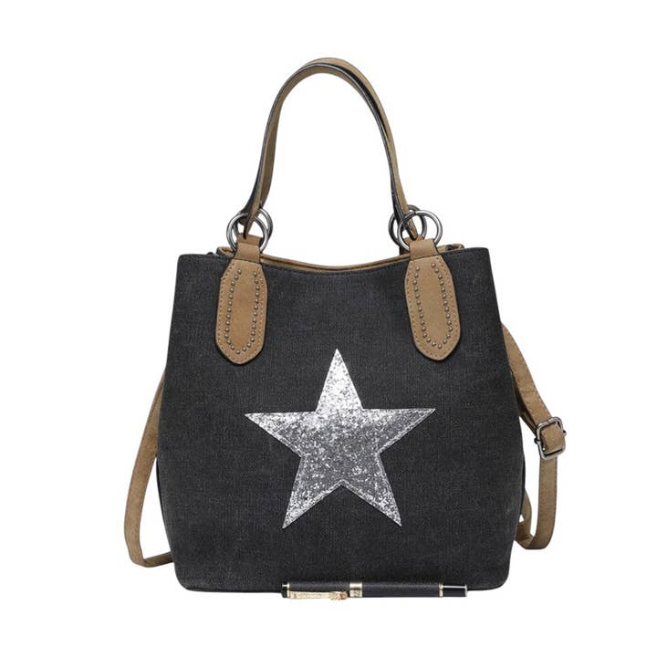 Ellas Trading – wholesale Tote bag – Women's – Trendy Glitter Star Stylish Canvas Crossbody Tote Bag