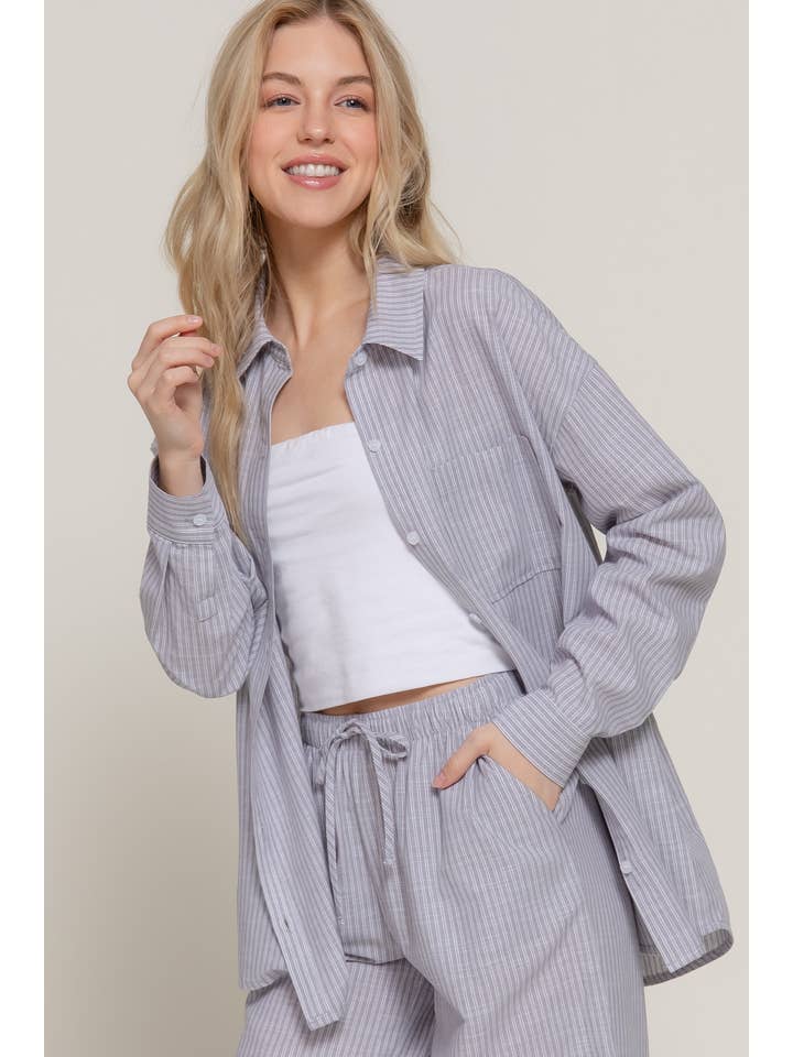 Active Basic | Active USA – Großhandel Hemd mit Button-down-Kragen – Damen – Langärmliges Button-Down-Hemd mit Y/D-Streifen aus Gaze11