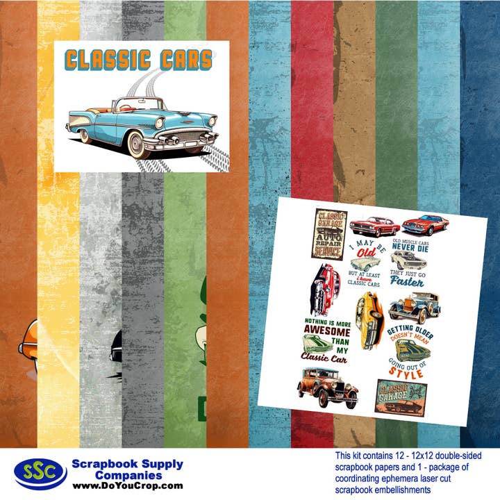 SSC Wholesale - Wholesale Scrapbook - Classic Cars 12x12 Scrapbook Kit - 3 Kits