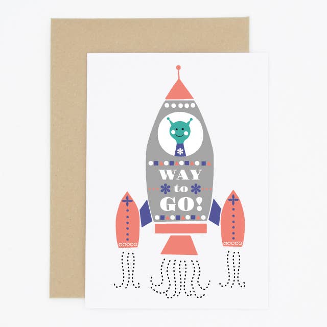 Carte de félicitations Outer Space Rocket pour la vente par Madame Annie et Fils