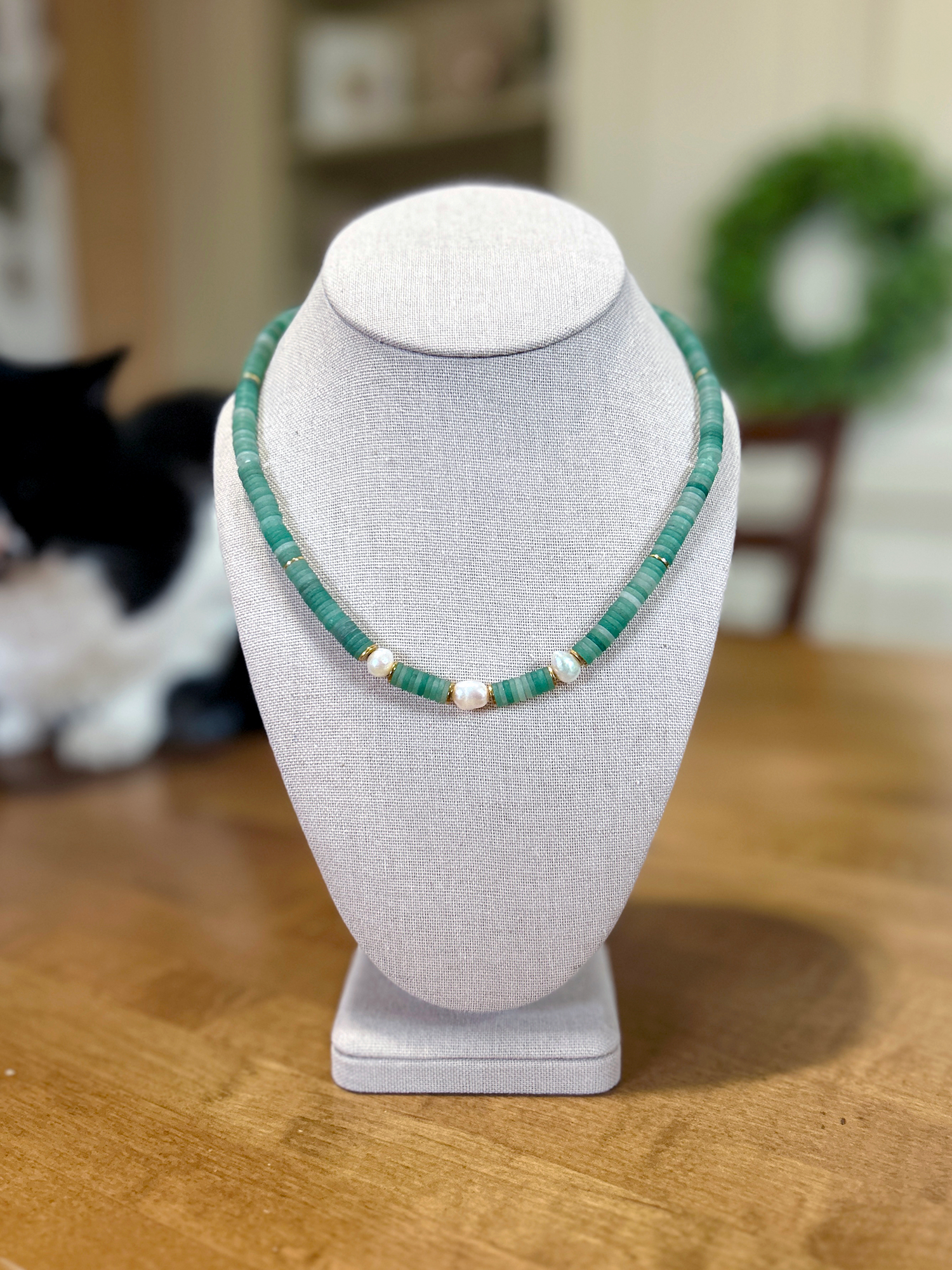 Kaylie Dawn Jewelry - Wholesale Beaded/Pearl Necklace - Madaket Handmade Heishi Gemstone & Pearl Necklace - 5 Colors0