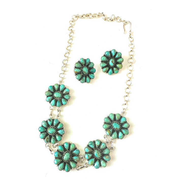Nizhonitradersllc - Wholesale Jewellery set - Handmade Sterling Silver & Kingman Turquoise Cluster Choker Set9