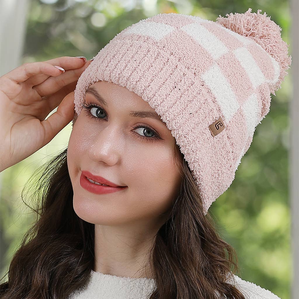 Fashion City - Vente Bonnet – femme - Bonnet à pompon à motif à carreaux Buffalo8