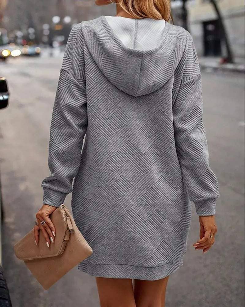 GRIS robe décontractée texturée à capuche avec poche en vente sur Faire2