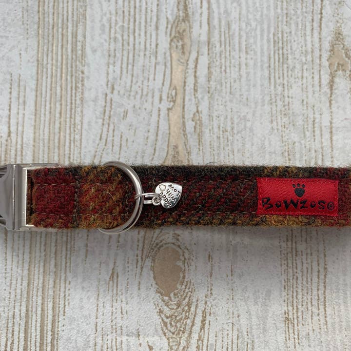 BOWZOS - Wholesale Pet Collar - Dog - (Stornoway) Harris Tweed® Dog Collar - Chestnut & Mustard