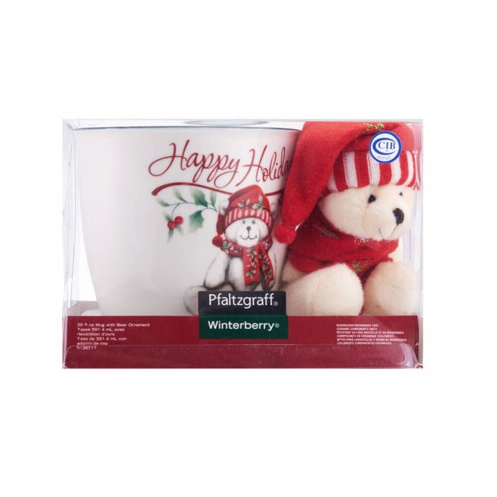 Fitz and Floyd® Mikasa® Pfaltzgraff® - Wholesale Coffee Mug - Winterberry 20OZ Mug w/ Bear Ornmnt Gift Box Pkg