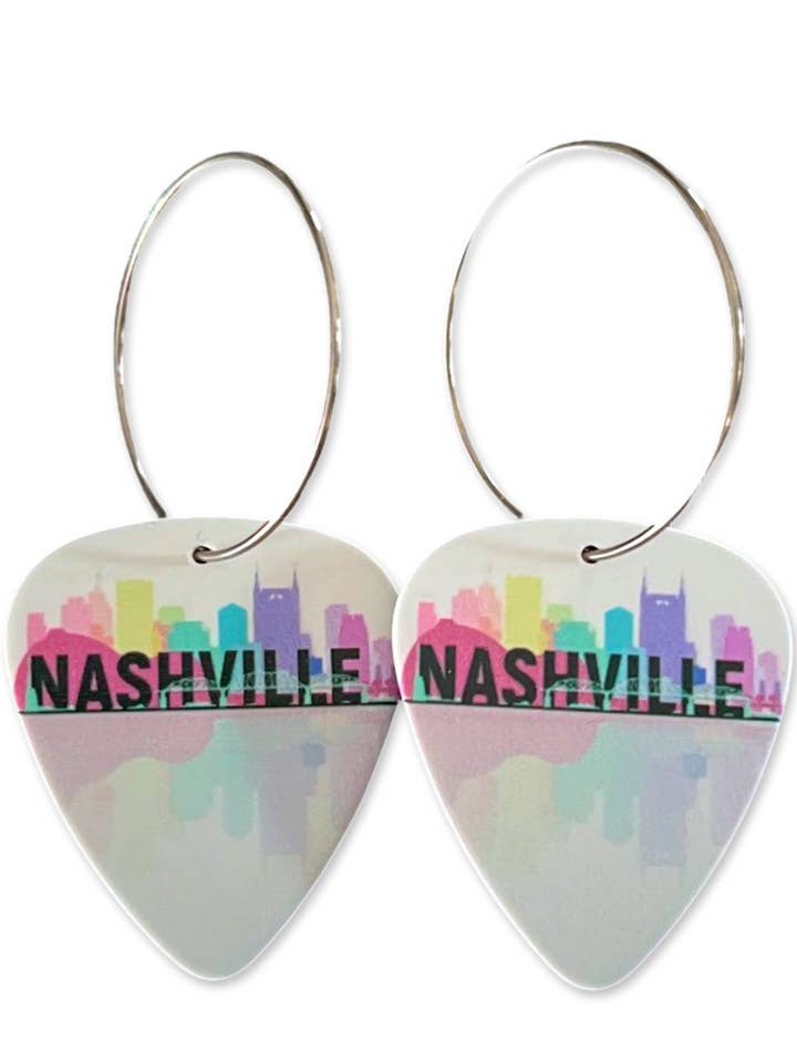 Nashville Skyline Colorful Hoop Guitar Pick Earrings for wholesale by Groupie Love