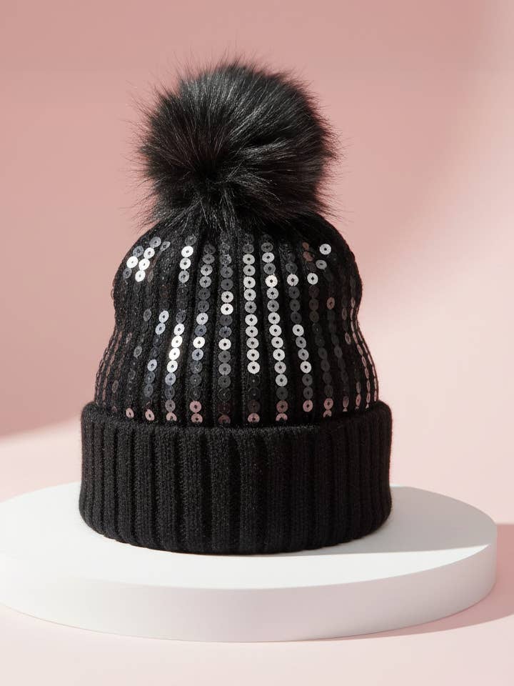Paillet Strækbar Pom Pom Boblehat Beanies Pakke med 12 for engroshandel hos Arya Jewellery Wholesale