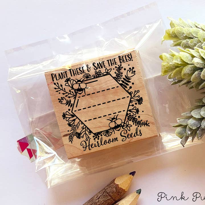 Pink Pueblo - Wholesale Rubber/Decorative Stamp - Save The Bees Seed Packet Rubber Stamp